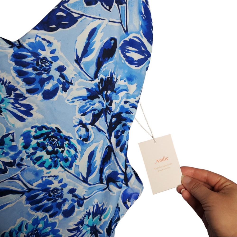 NWT Andie Baia Floral Blue and White One Piece Swimsuit M - Picture 7 of 9